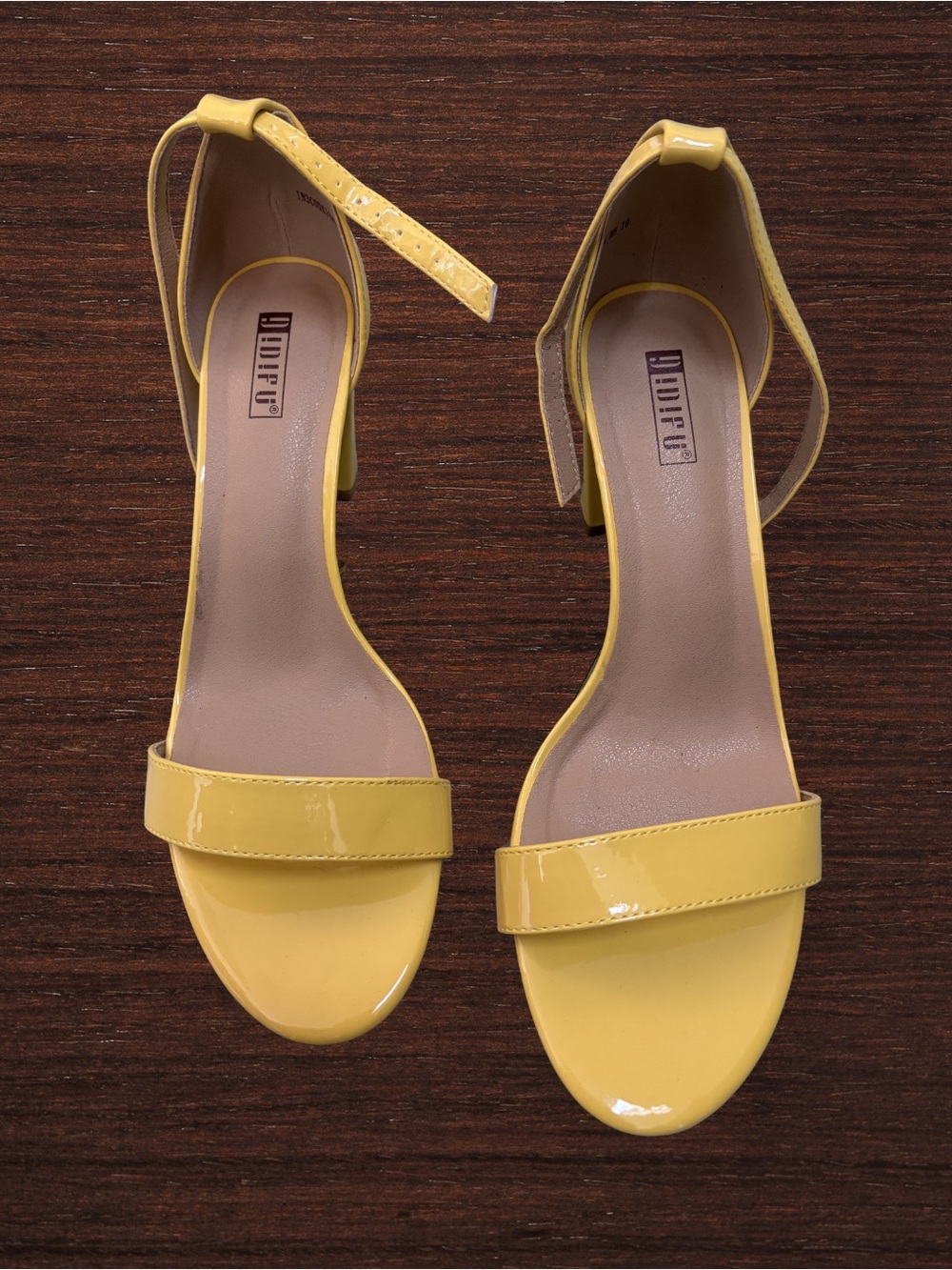 Yellow Patent Open-Toe Ankle-Strap Heels
